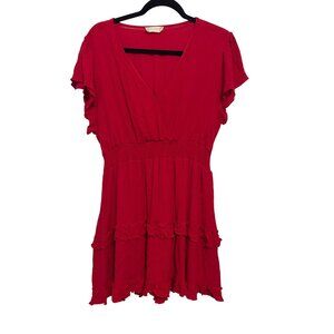 Red Womens V-Neck Short Sleeve Dress By Alterd State L